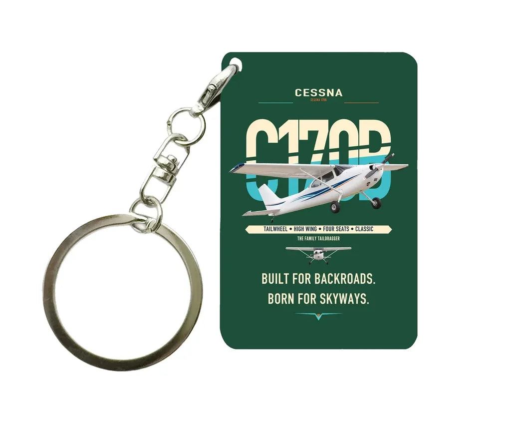 Cessna 170B design on dark green designed key chain, double-side print