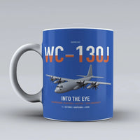 Thumbnail for WC-130J Hurricane Hunter design on blue ceramic mug, double-side print