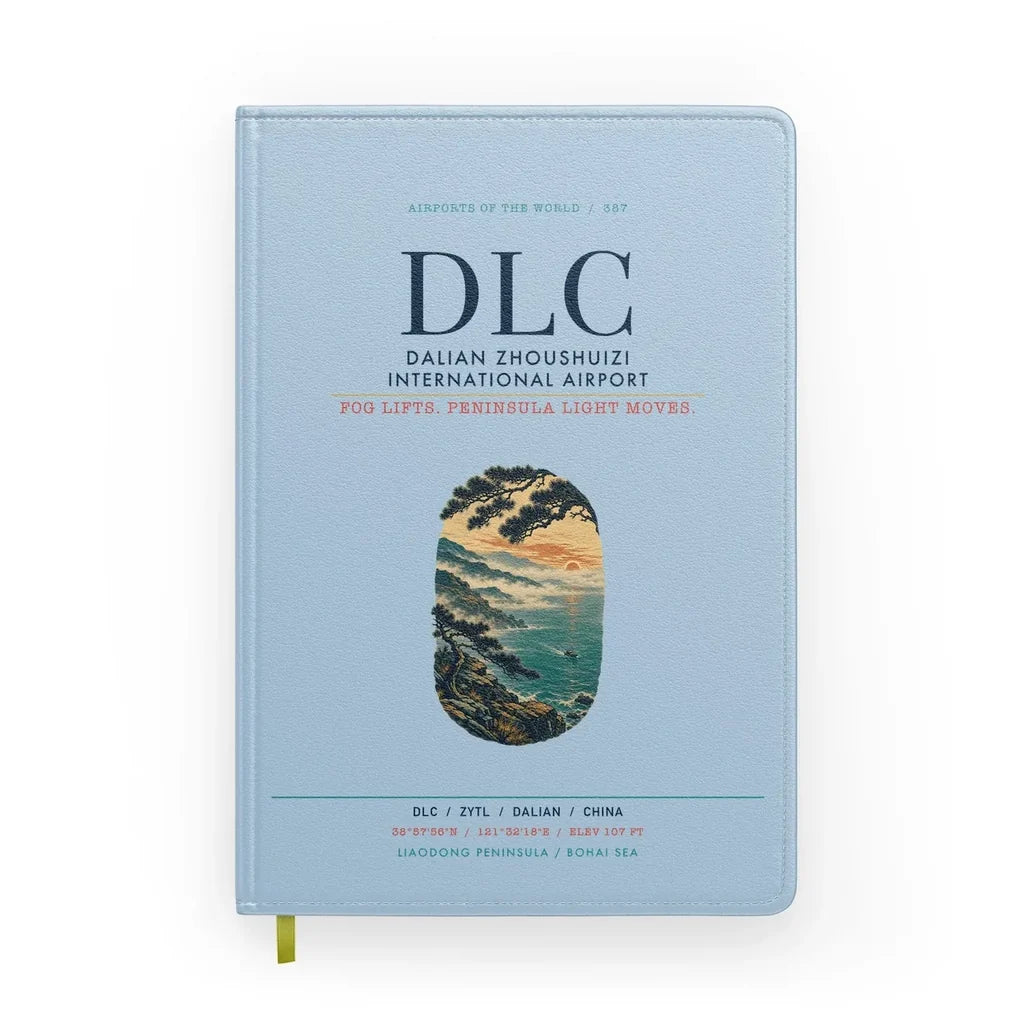 Dalian Zhoushuizi International Airport (DLC) design on light blue notebook