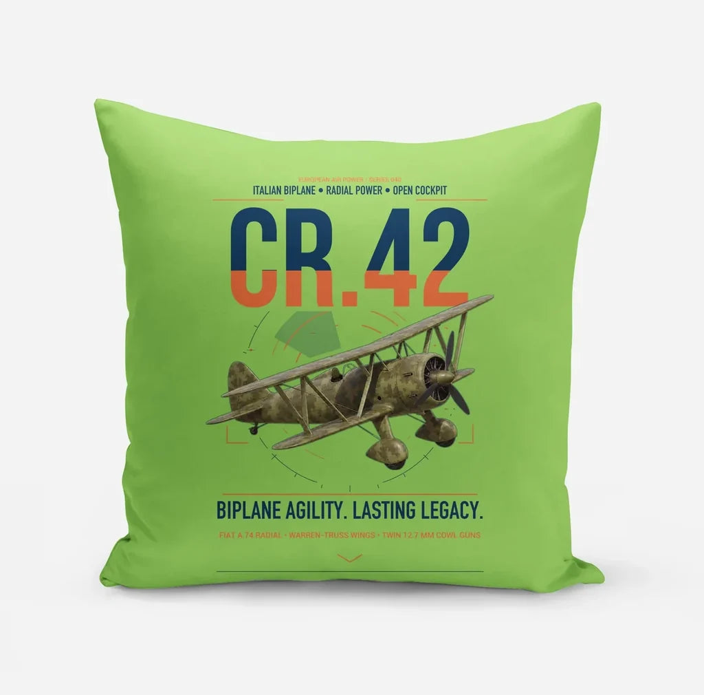 Fiat CR.42 Falco design on light green pillow