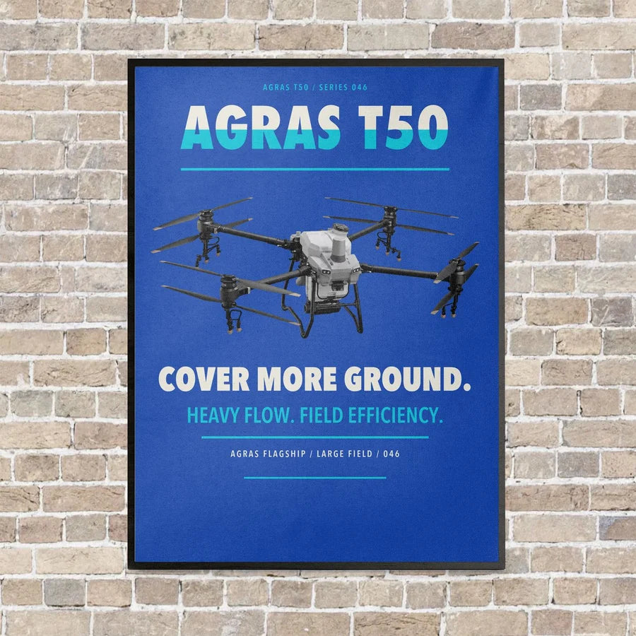 DJI Agras T50 vertical canvas print - framed - blue background