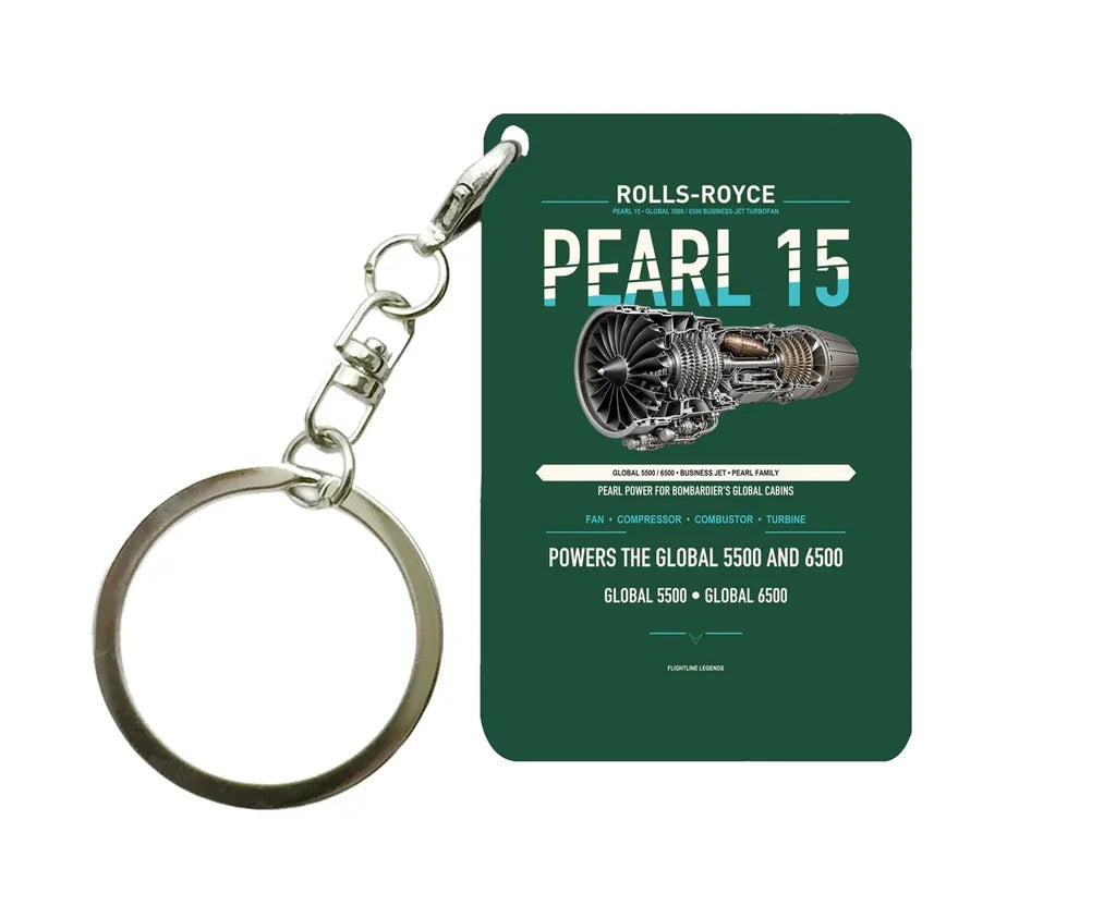 PEARL 15 Key Chain design on dark green key chain
