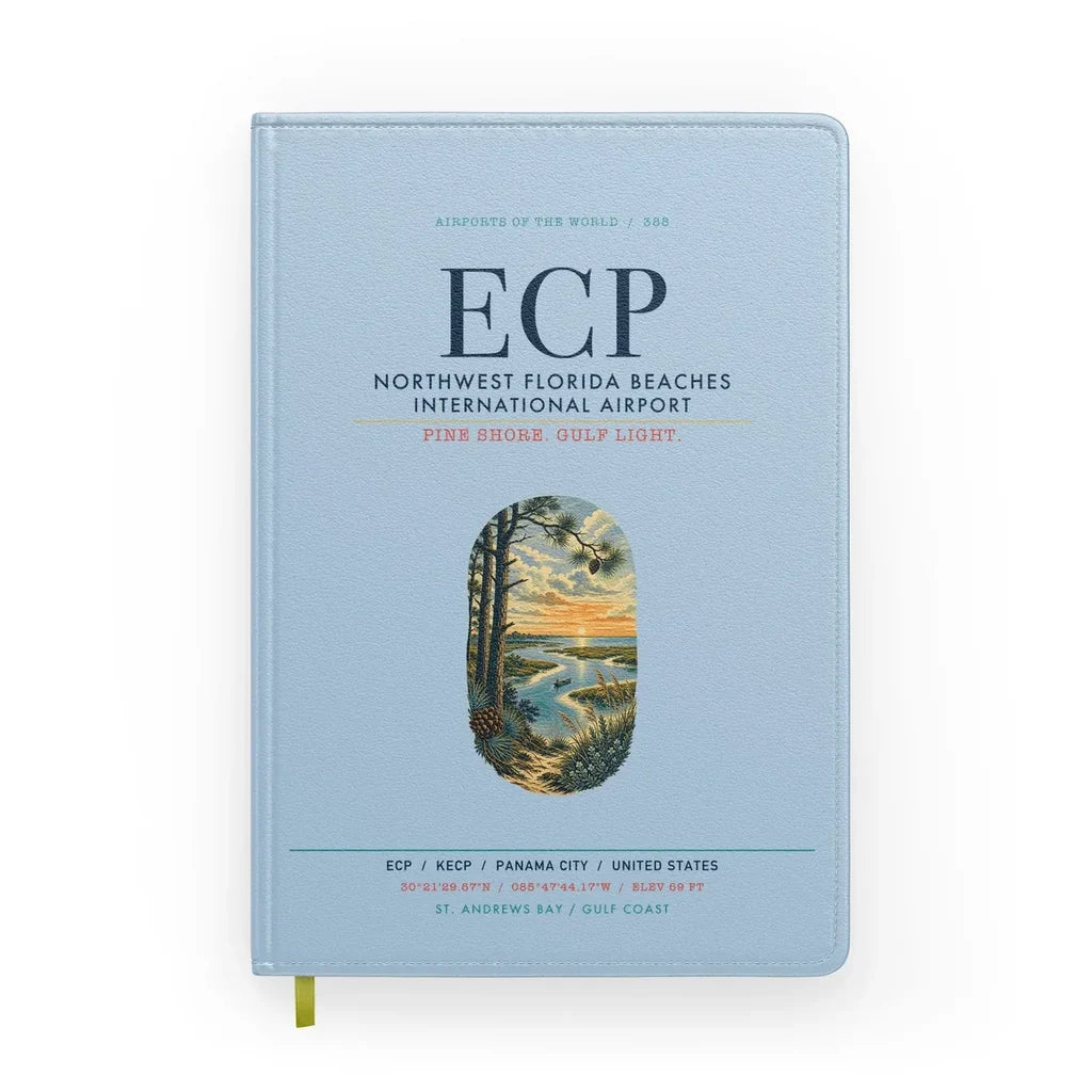Northwest Florida Beaches International Airport (ECP) design on light blue notebook