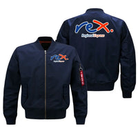Thumbnail for Rex Airlines aviation design embroidered on blue bomber jacket