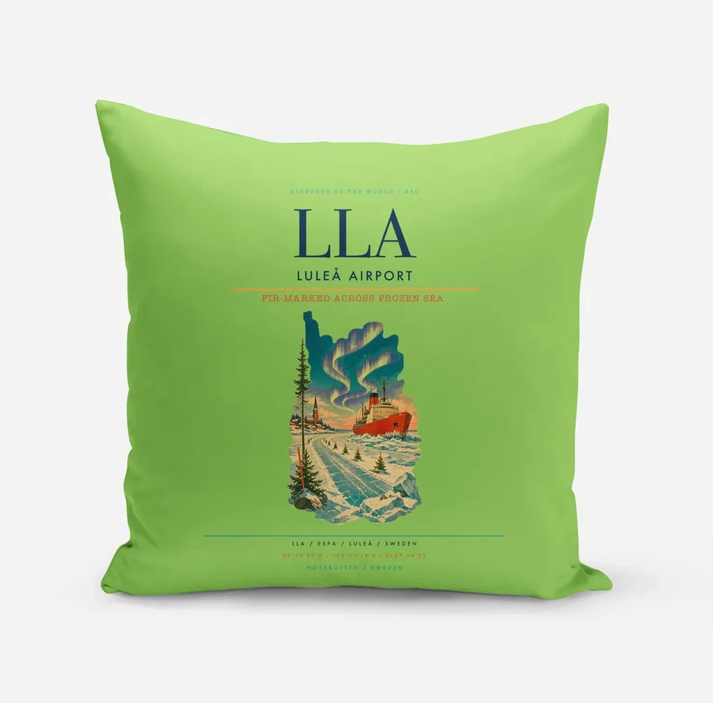 Luleå Airport (LLA) design on light green pillow