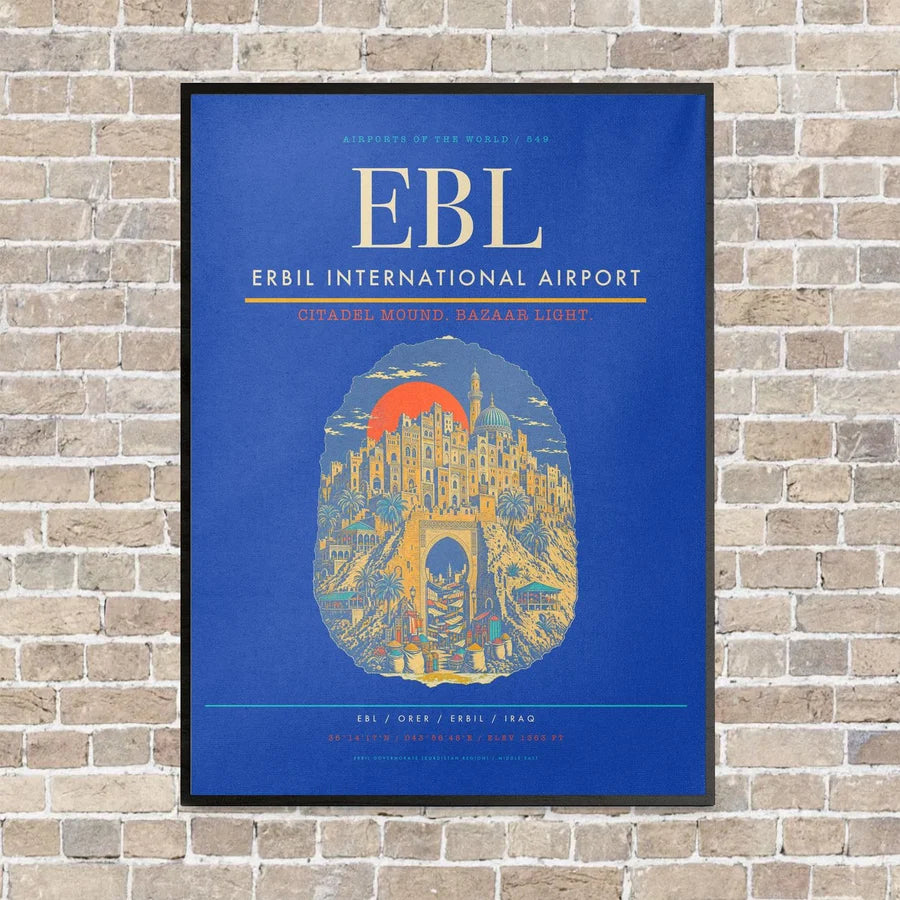 Erbil International Airport EBL vertical canvas print - framed - blue background