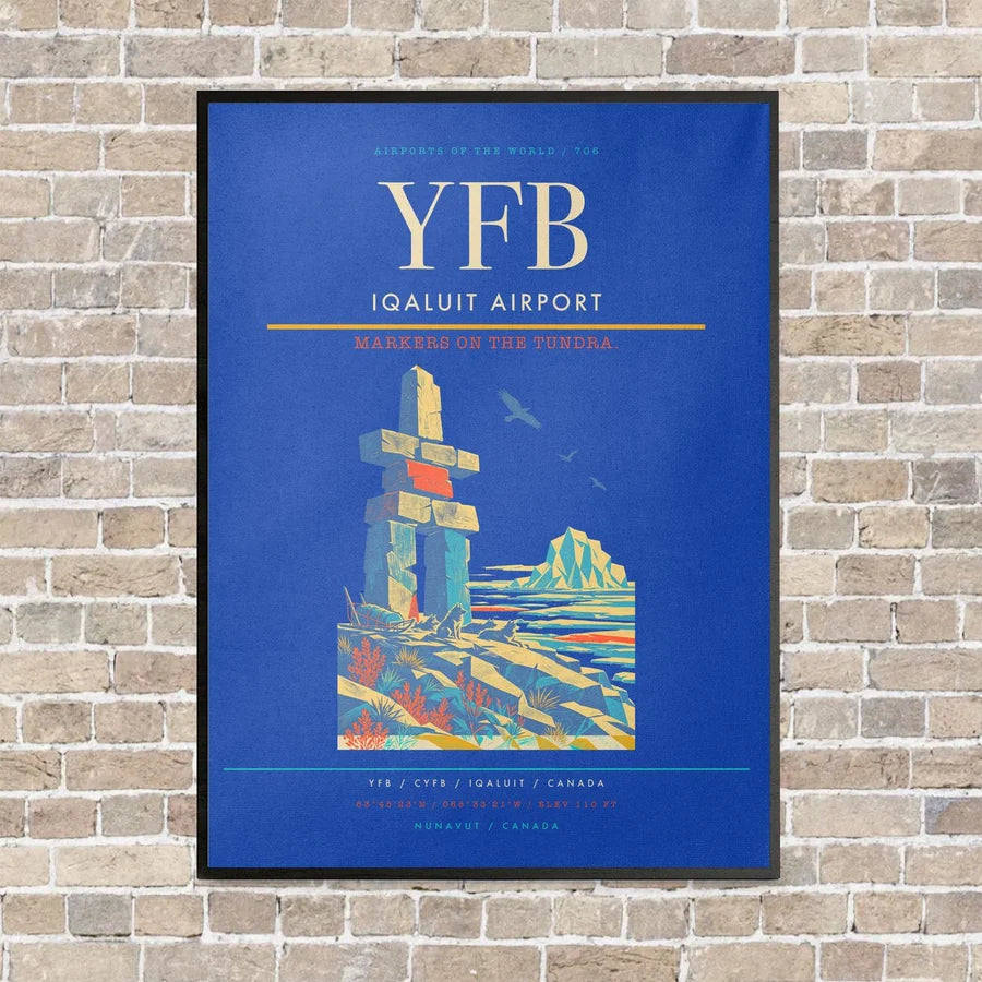 Iqaluit Airport YFB vertical canvas print - framed - blue background