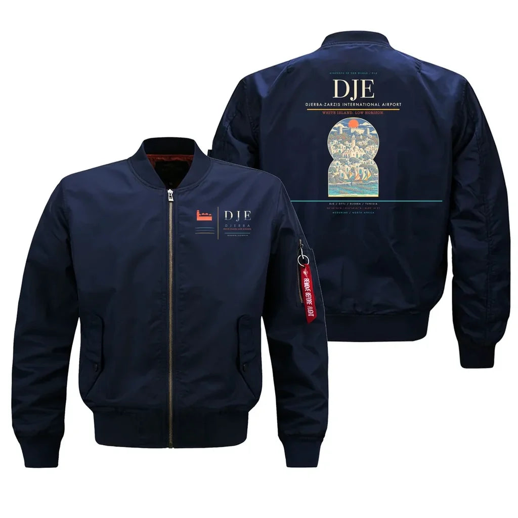 Djerba-Zarzis International Airport (DJE) design on blue bomber jacket