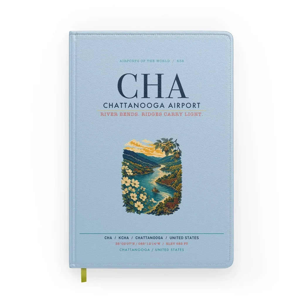 Chattanooga Airport (CHA) design on light blue notebook