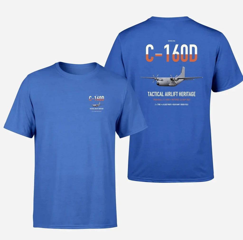 Transall C-160D design on blue double-side t-shirt, double-side print