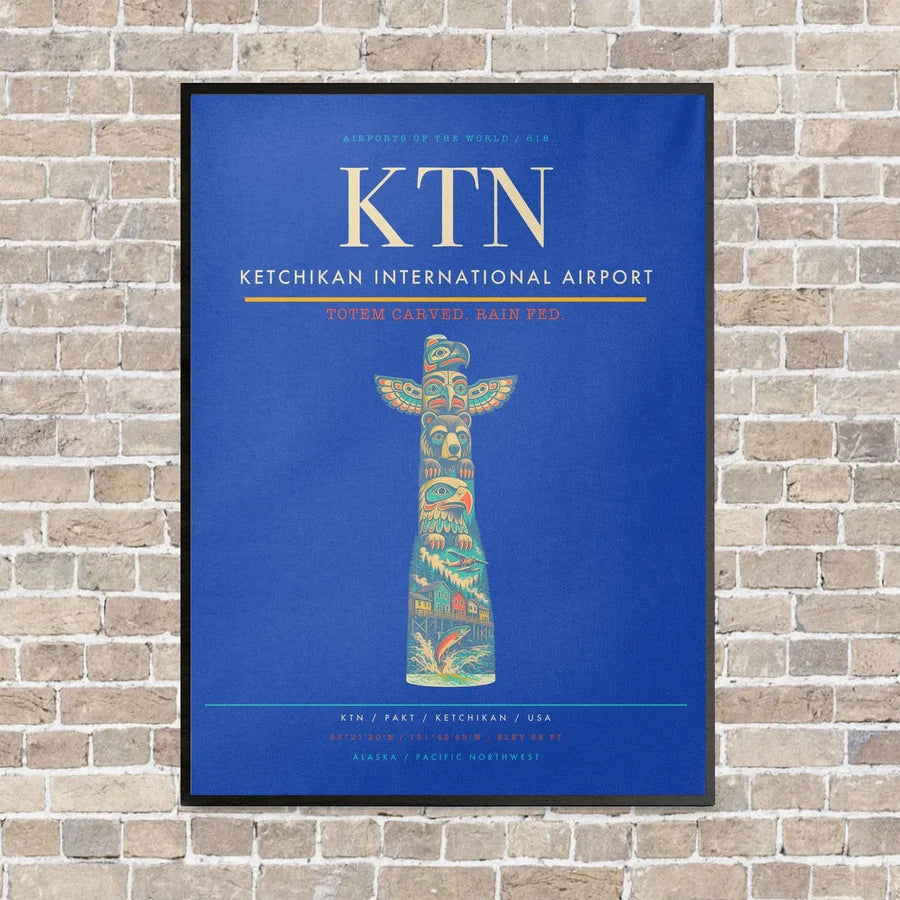 Ketchikan International Airport KTN vertical canvas print - framed - blue background