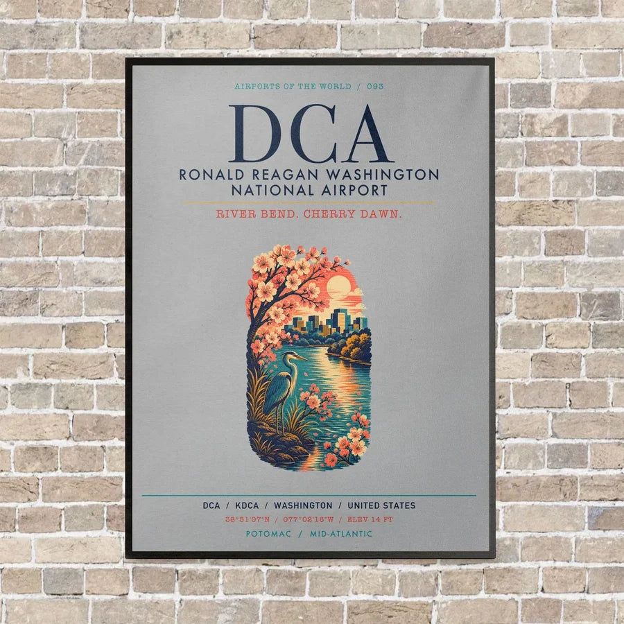 Ronald Reagan Washington National Airport DCA vertical canvas print - framed - light gray background