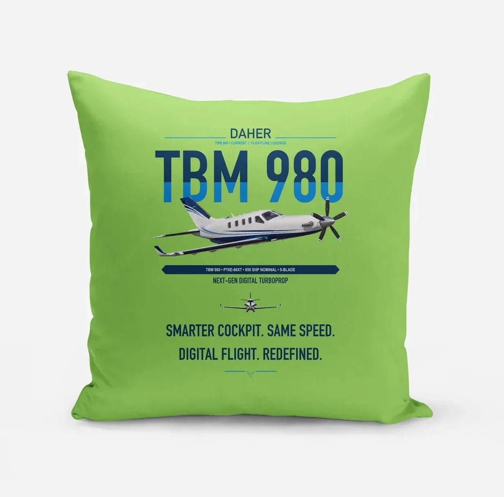 Daher TBM 980 design on light green pillow