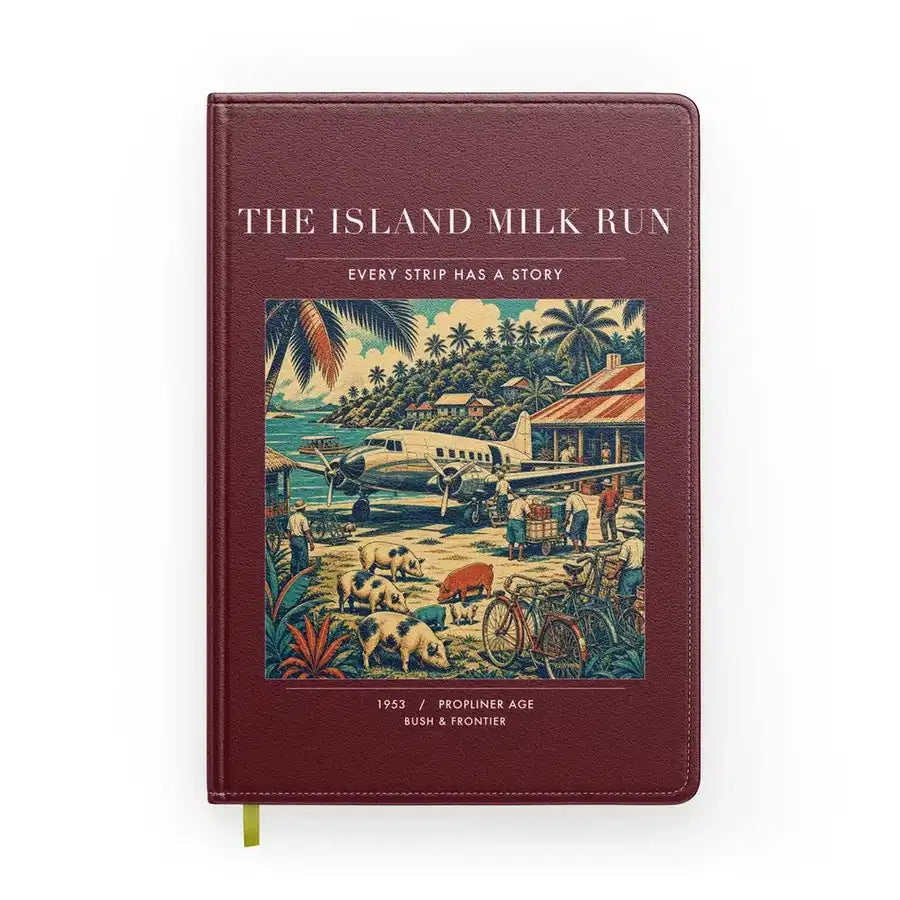 VINTAGE G4084 - The Island Milk Run - Designed Notebooks design on darkred
