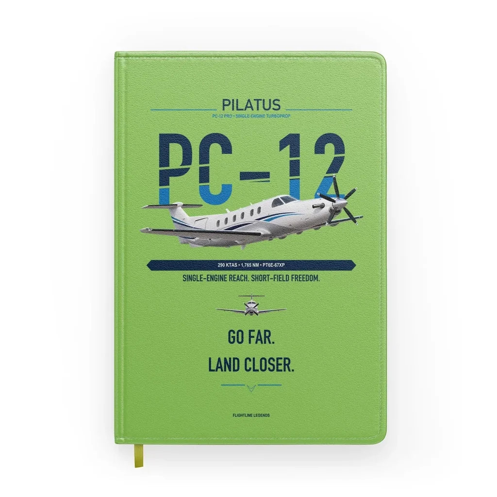 Pilatus PC-12 PRO design on light green notebook
