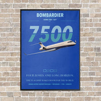 Thumbnail for Bombardier Global 7500 vertical canvas print - framed - blue background