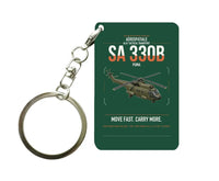 Thumbnail for Aérospatiale SA 330B Puma design on dark green designed key chain, double-side print