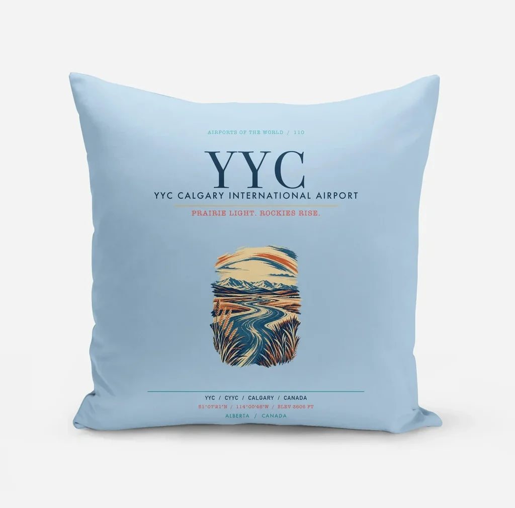 YYC Calgary International Airport (YYC) design on light blue pillow