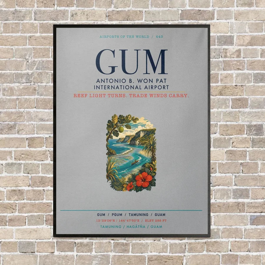 Antonio B. Won Pat International Airport GUM vertical canvas print - framed - light gray background