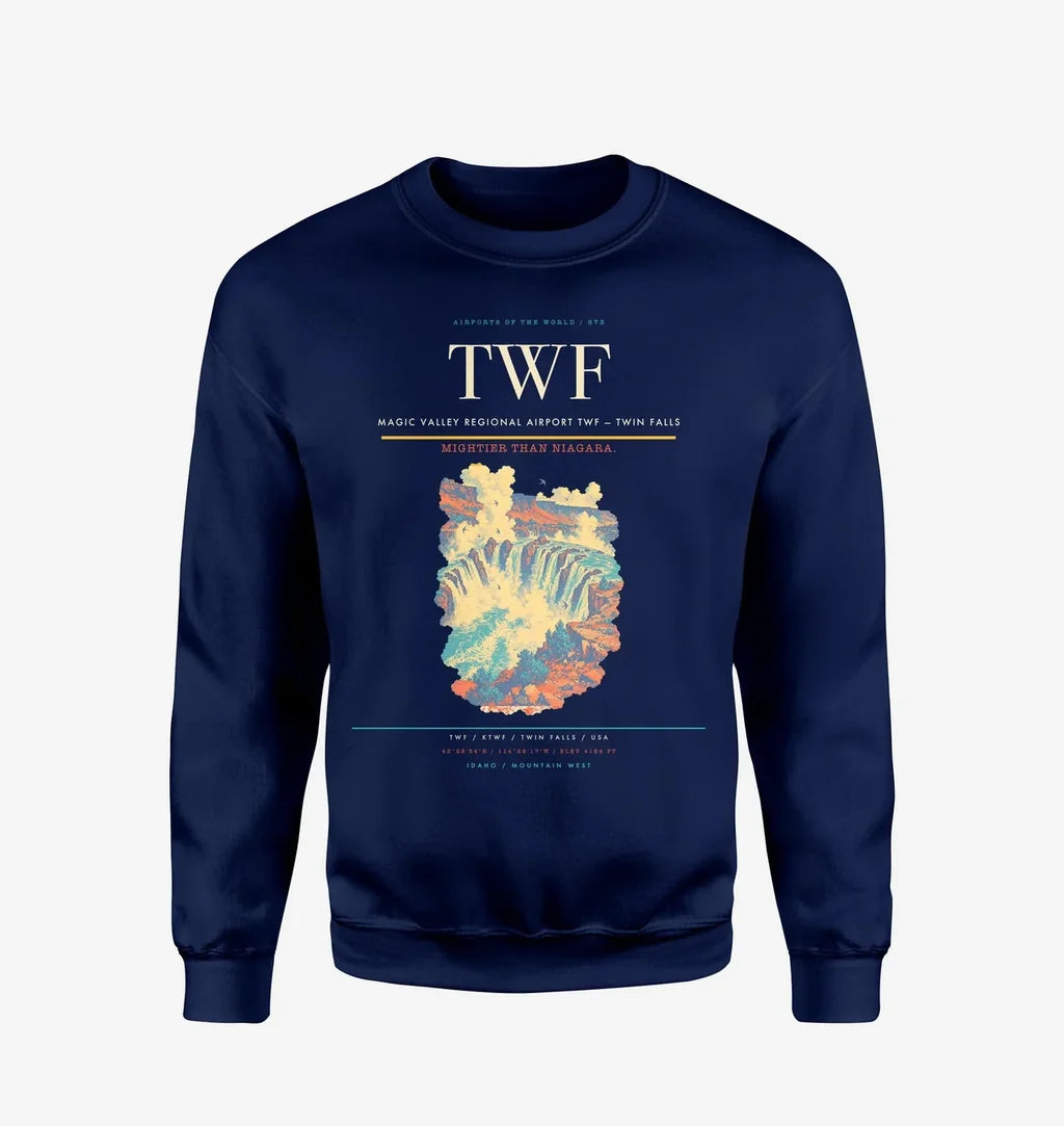Magic Valley Regional Airport (TWF) design on navy blue sweatshirt