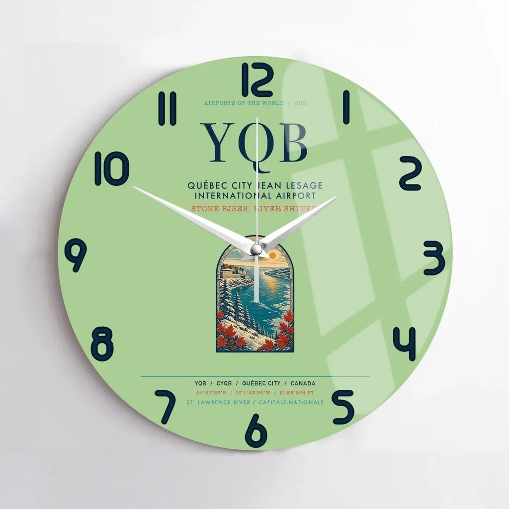 Québec City Jean Lesage International Airport (YQB) design on light green no frame wall clock