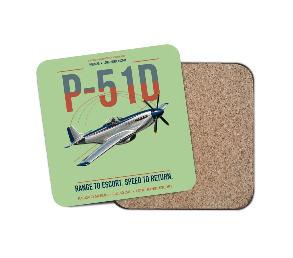 P-51D Mustang design on light green 1 piece coaster