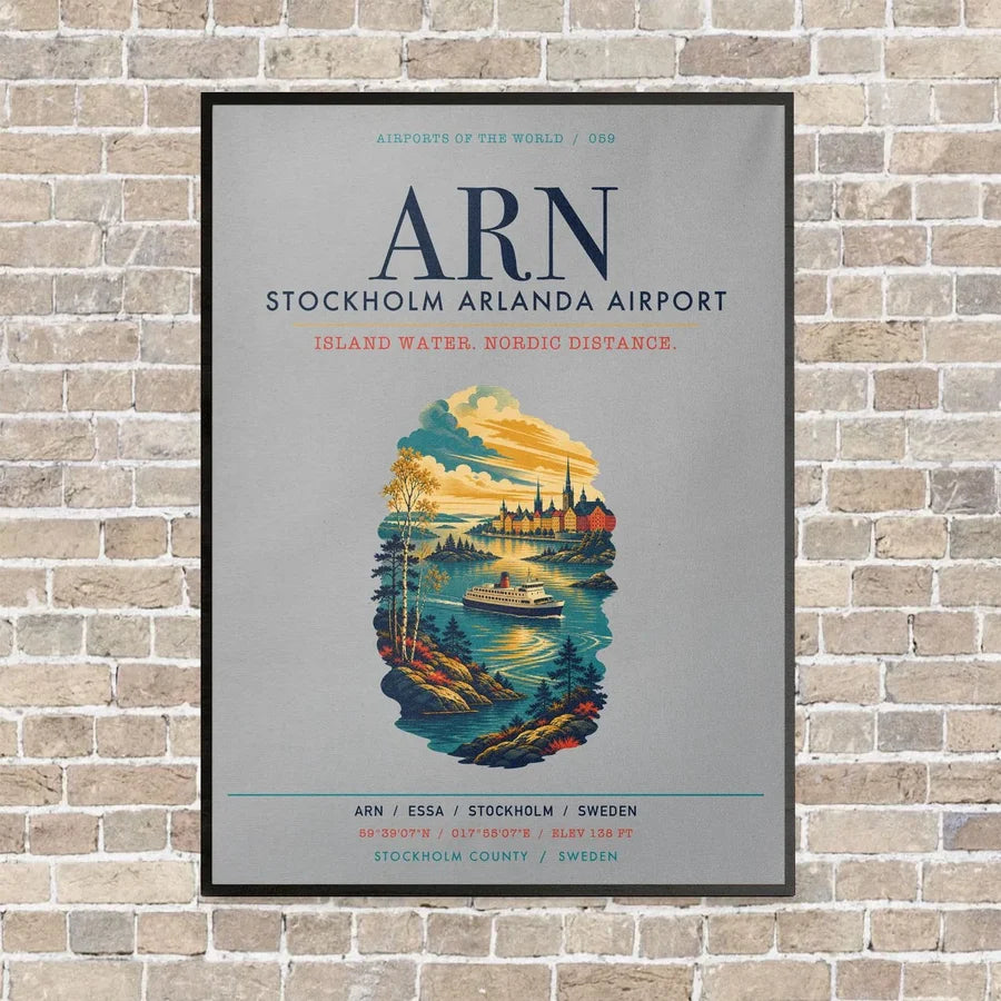 Stockholm Arlanda Airport ARN vertical canvas print - framed - light gray background