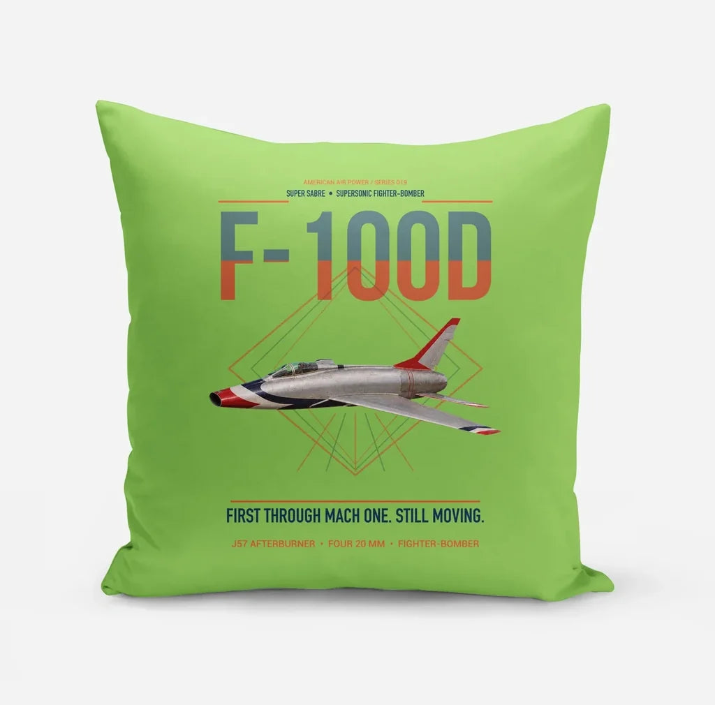F-100D Super Sabre design on light green pillow