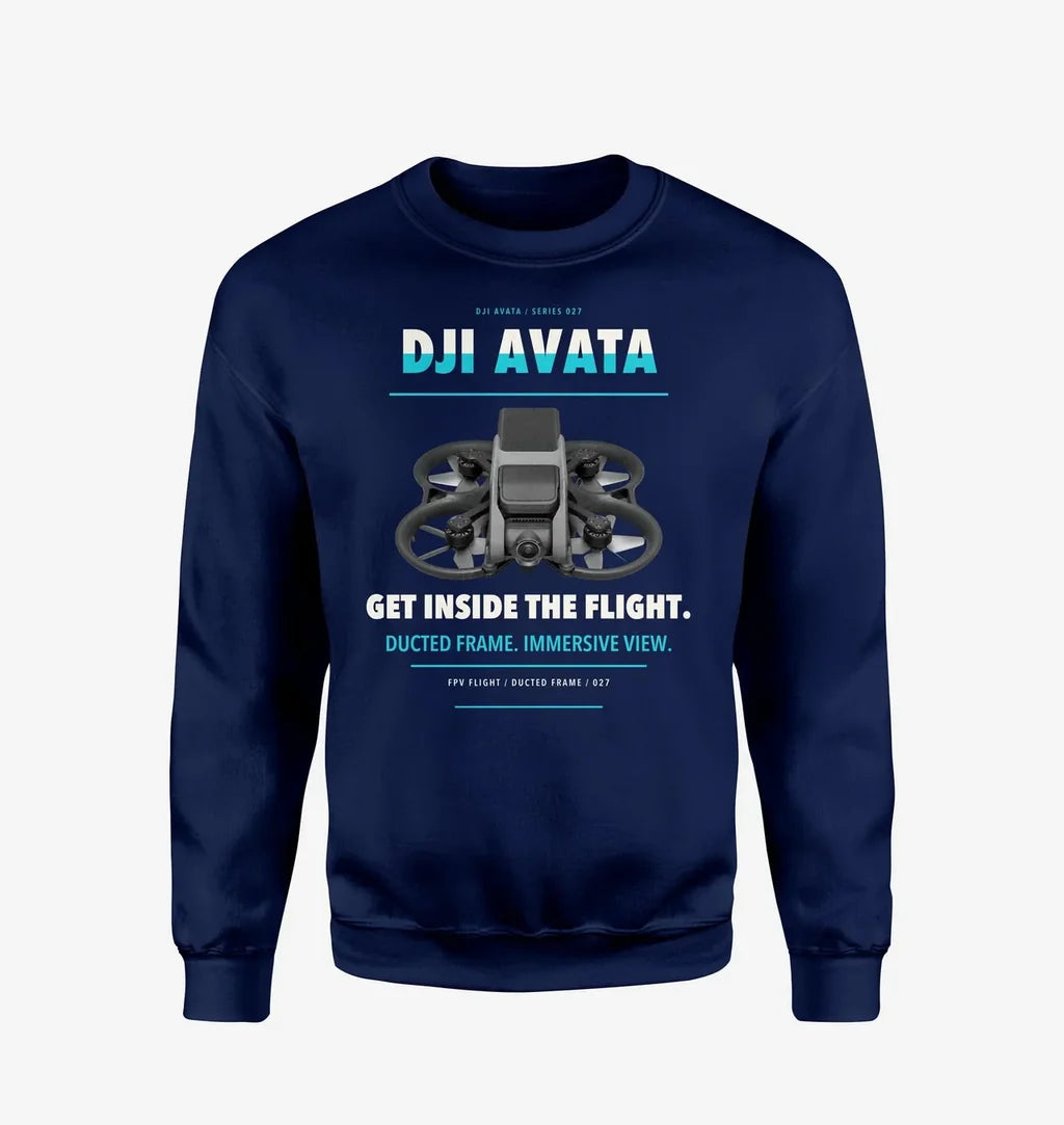 DJI Avata design on navy blue sweatshirt