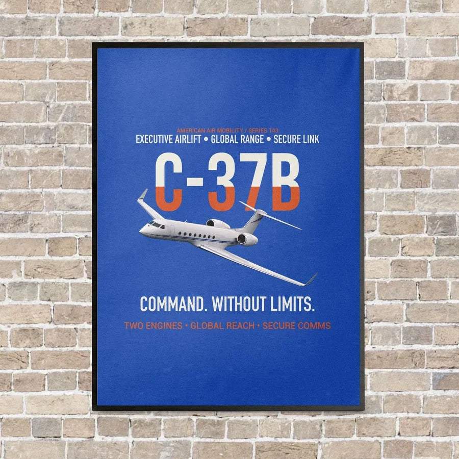 C-37B Global Command Link vertical canvas print - framed - blue background