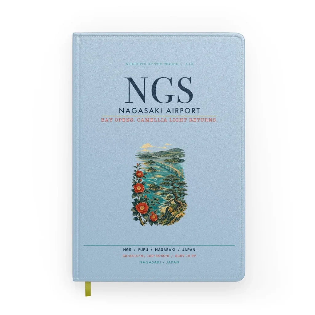 Nagasaki Airport (NGS) design on light blue notebook