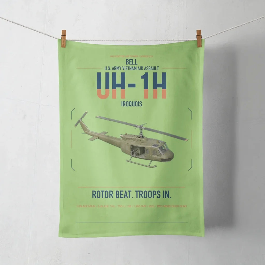 Bell UH-1H Iroquois design on light green towel