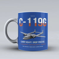 Thumbnail for C-119G Flying Boxcar design on blue ceramic mug, double-side print