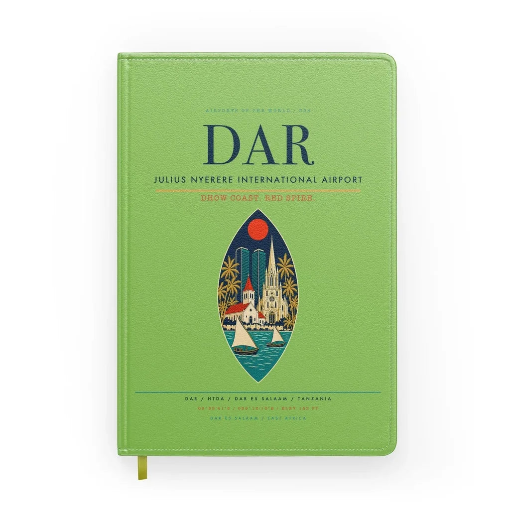 Julius Nyerere International Airport (DAR) design on light green notebook