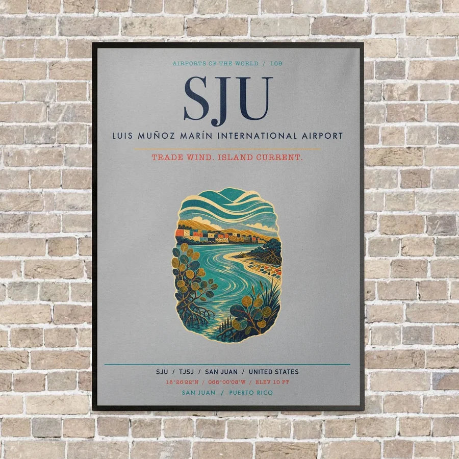 Luis Muñoz Marín International Airport San Juan SJU vertical canvas print - framed - light gray background