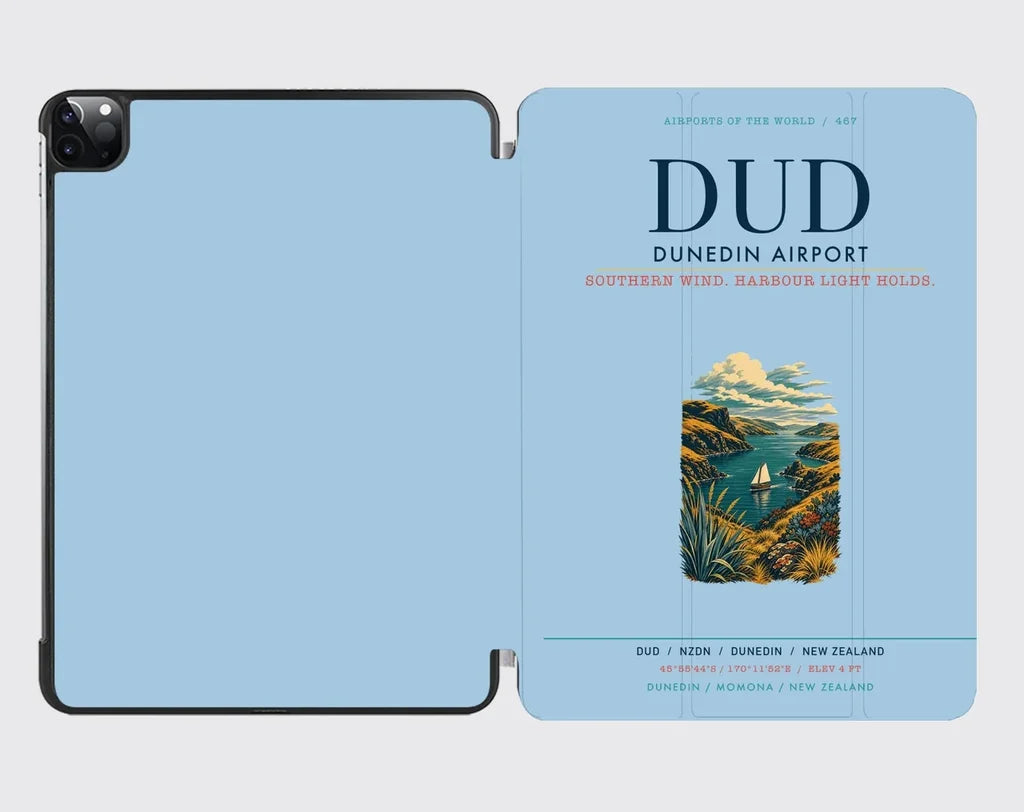 Dunedin Airport (DUD) design on light blue ipad tablet case