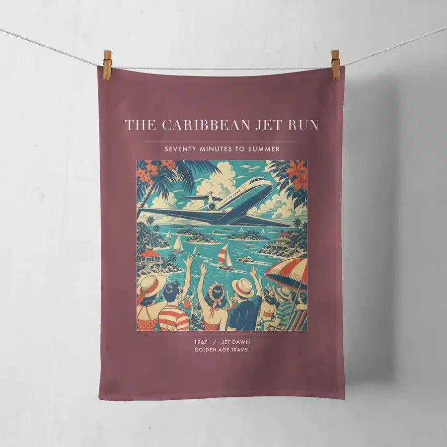VINTAGE G4122 - The Caribbean Jet Run - Designed Towels design on darkred