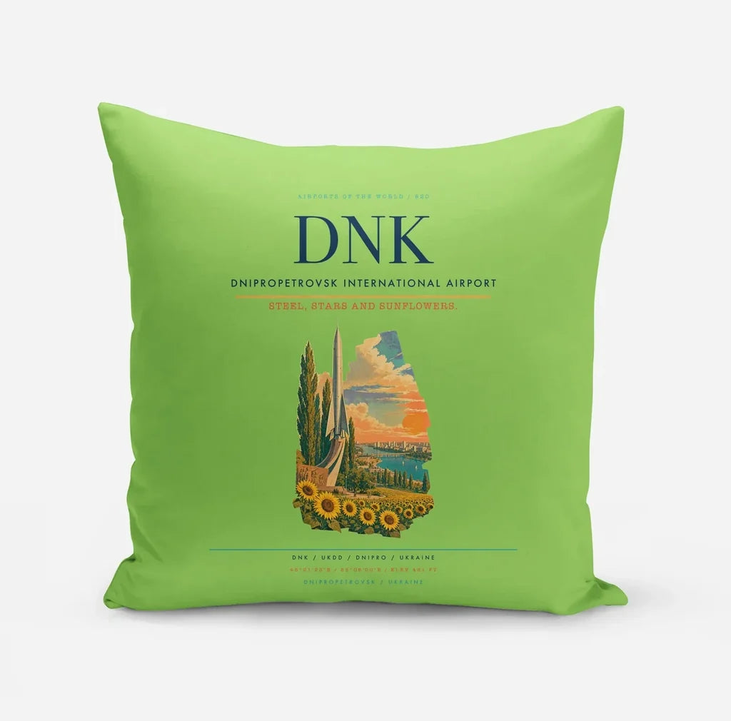 Dnipropetrovsk International Airport (DNK) design on light green pillow