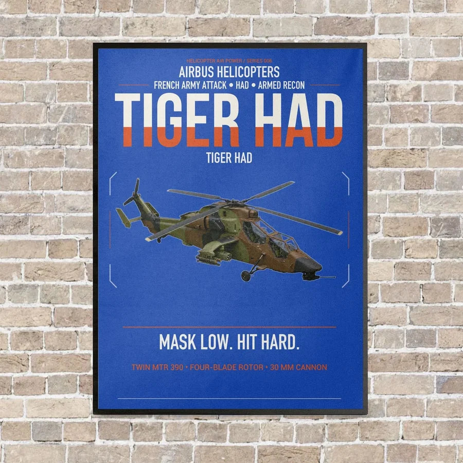 Airbus Helicopters Tiger HAD vertical canvas print - framed - blue background