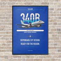 Thumbnail for Saab 340B vertical canvas print - framed - blue background