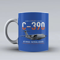 Thumbnail for C-390 Millennium design on blue ceramic mug, double-side print