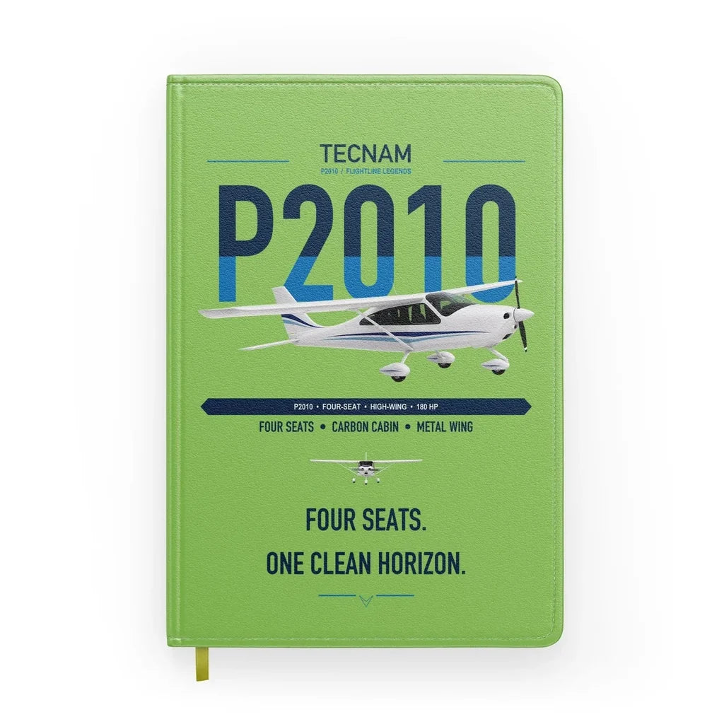 Tecnam P2010 design on light green notebook