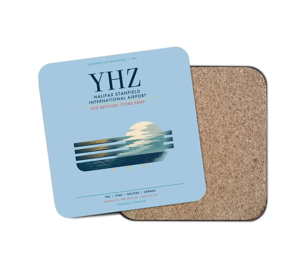 Halifax Stanfield International Airport (YHZ) design on light blue 1 piece coaster