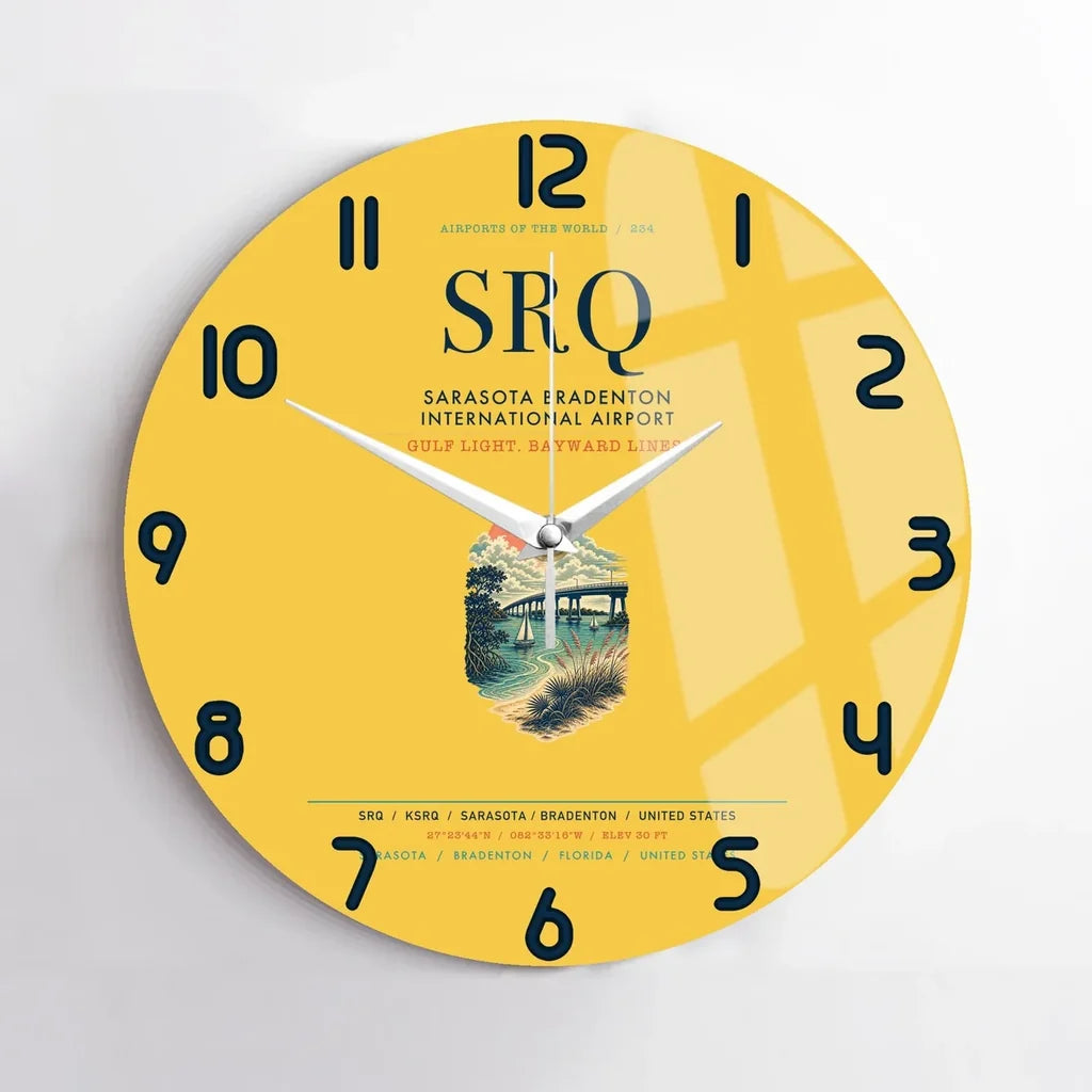 Sarasota Bradenton International Airport (SRQ) design on yellow no frame wall clock