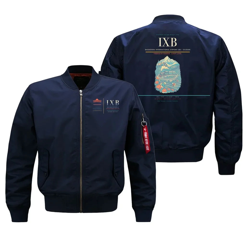 Bagdogra International Airport (IXB) design on blue bomber jacket