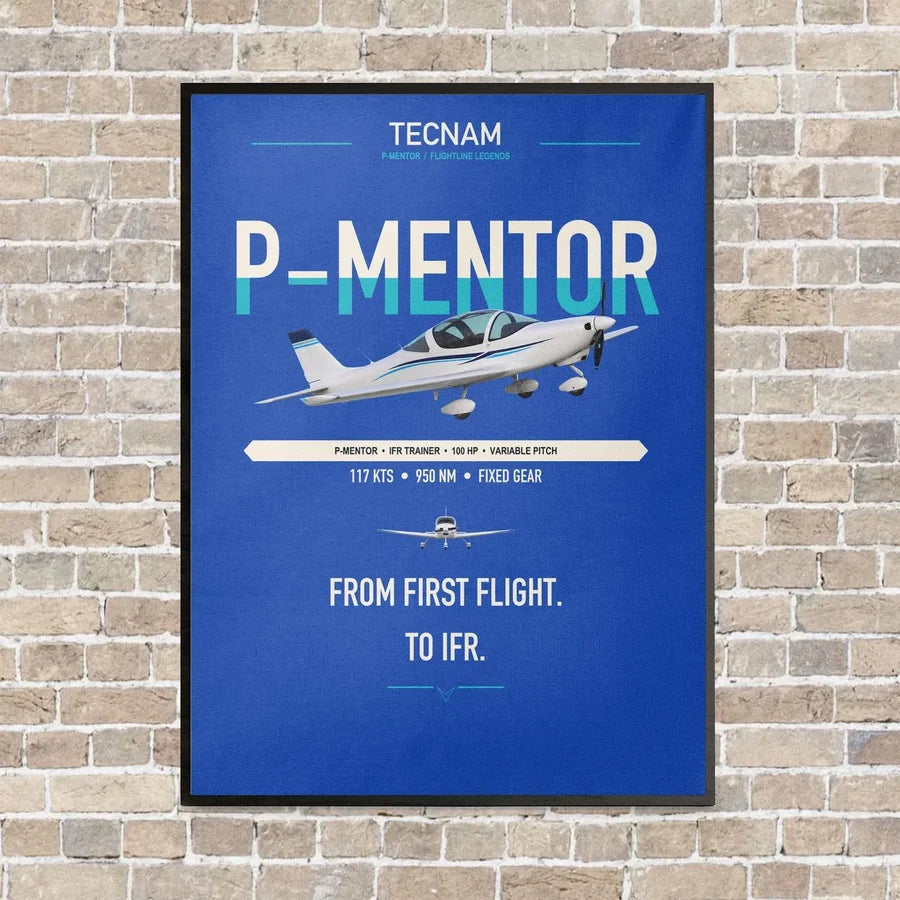 Tecnam P-Mentor vertical canvas print - framed - blue background