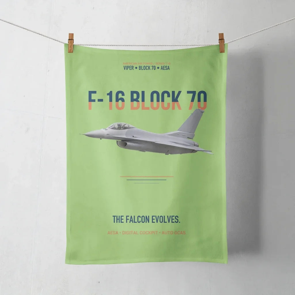 F-16 Block 70 The Falcon Evolves design on light green towel