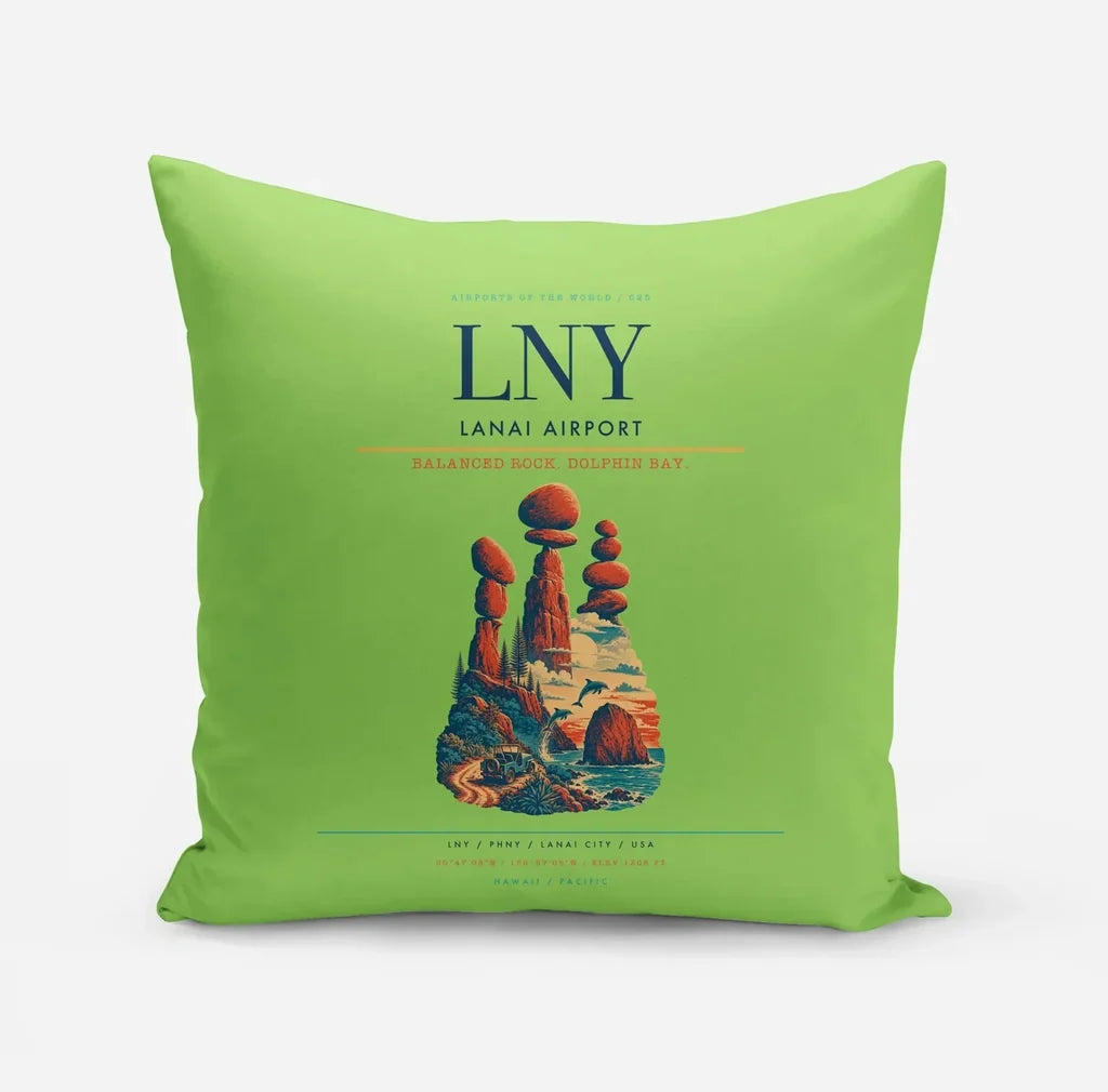 Lanai Airport (LNY) design on light green pillow