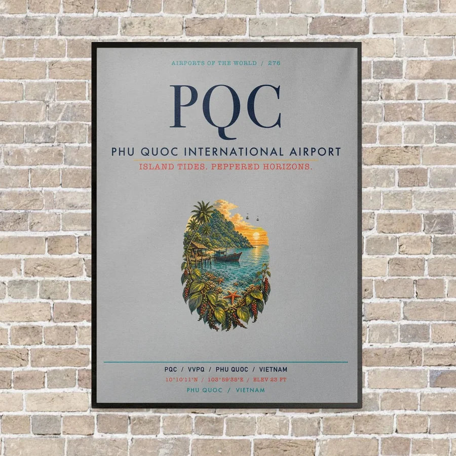 Phu Quoc International Airport PQC vertical canvas print - framed - light gray background