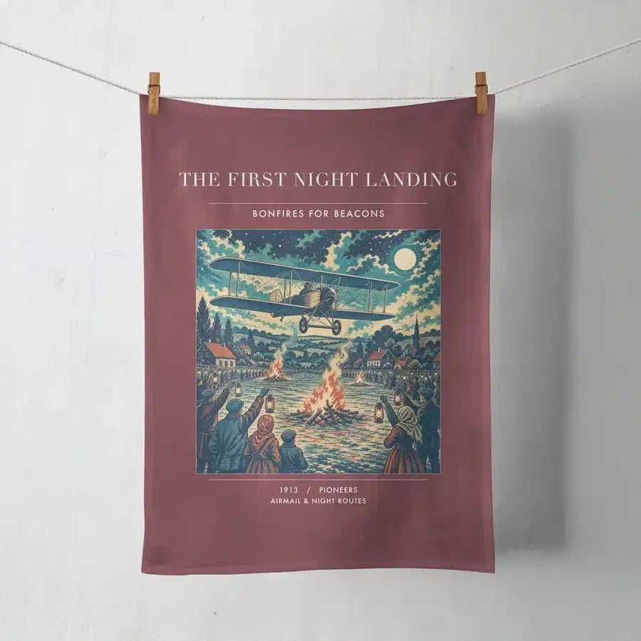 VINTAGE G4327 - The First Night Landing - Designed Towels design on darkred